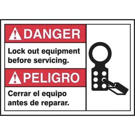 Accuform BILINGUAL ANSI SIGN  LOCK OUT 10 in x MTAS118XT